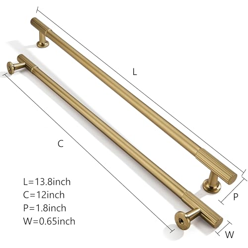 khtumeware Appliance Pull 12 Inch Hole Center 1 Pack Brushed Brass Cabinet Pulls Heavy Duty Solid Warm Brass Kitchen Drawer Handles Cabinet Hardware for Cupboard Drawer Handles Dresser Pulls - Image 3
