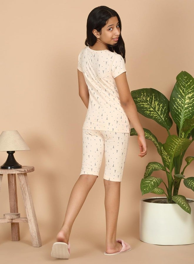 Sweet Dreams Girl's Cotton Printed Pajama Set Pack of 2 (6089AW Shell Peach 5 6 Years) - Image 4