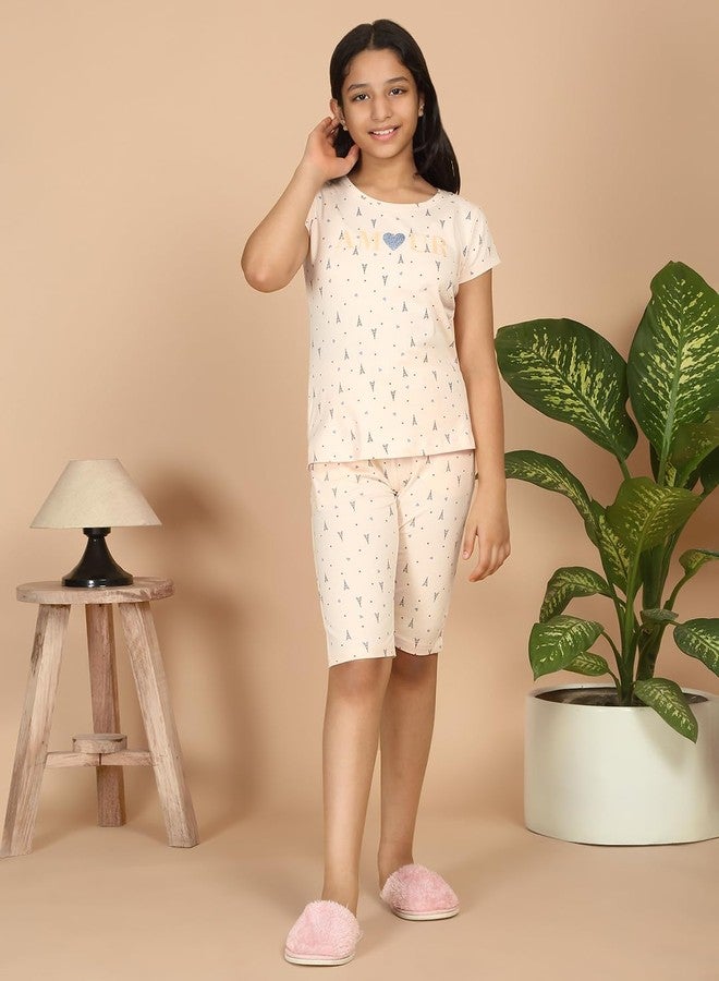 Sweet Dreams Girl's Cotton Printed Pajama Set Pack of 2 (6089AW Shell Peach 5 6 Years) - Image 3