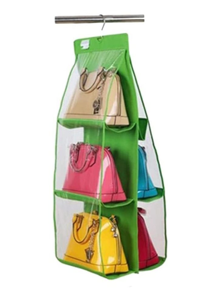 BLOOMING TIME 6 Pockets Hanging Handbag Bag Holder Purse Storage Organizer Anti-dust Cover Shoulder Bag Holder Space Saver for Wardrobe Transparent Closet Hanger  - Image 1