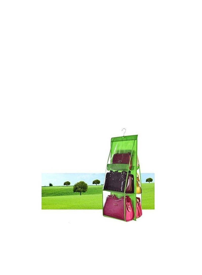 BLOOMING TIME 6 Pockets Hanging Handbag Bag Holder Purse Storage Organizer Anti-dust Cover Shoulder Bag Holder Space Saver for Wardrobe Transparent Closet Hanger  - Image 3