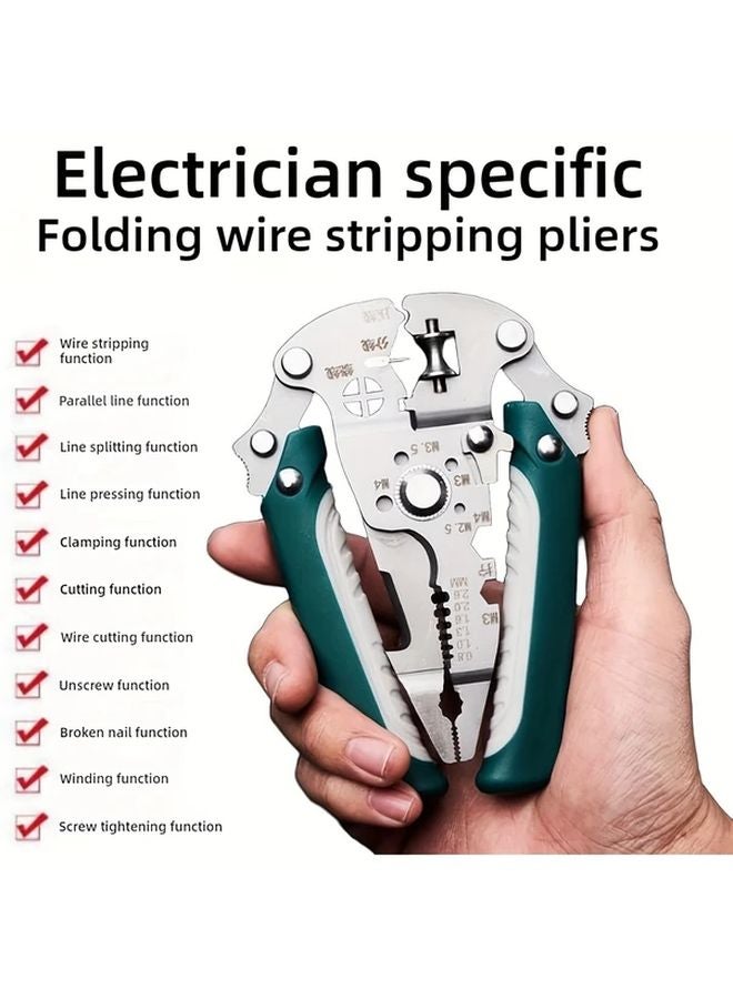 18 In 1 Dark Green Foldable Wire Stripper Multi Function Professional Crimping Cable Cutter - Image 4