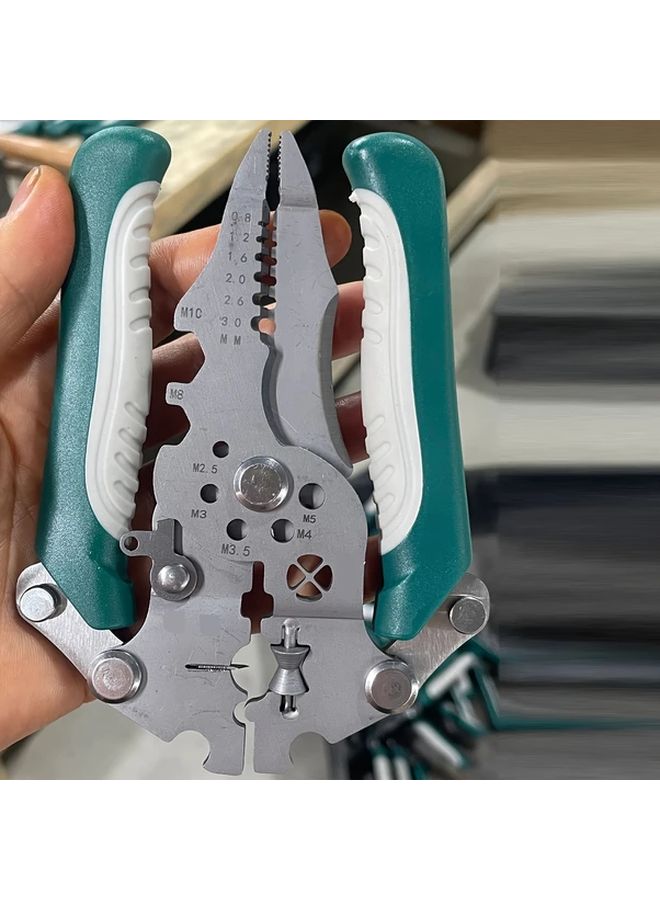 18 In 1 Dark Green Foldable Wire Stripper Multi Function Professional Crimping Cable Cutter - Image 1