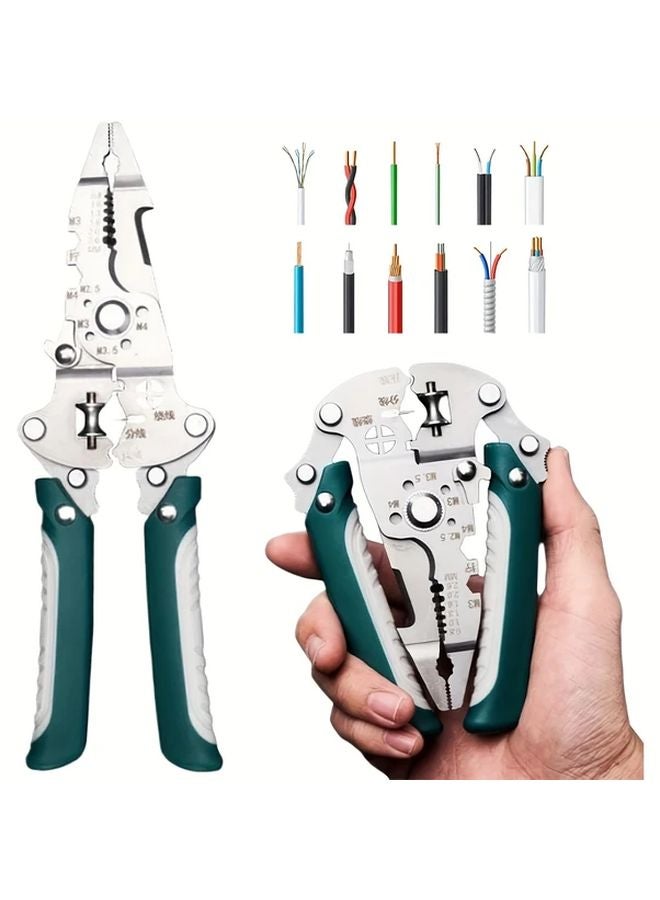 18 In 1 Dark Green Foldable Wire Stripper Multi Function Professional Crimping Cable Cutter - Image 2