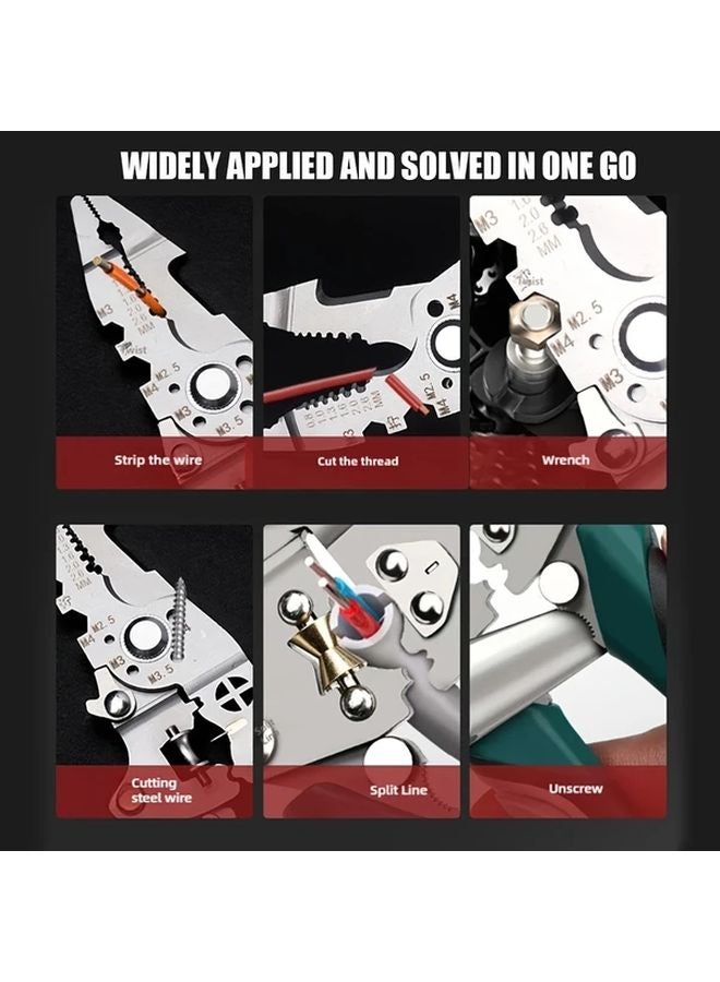 18 In 1 Dark Green Foldable Wire Stripper Multi Function Professional Crimping Cable Cutter - Image 5