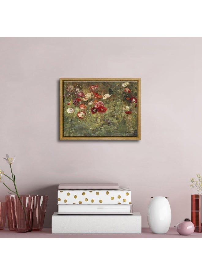 Pyradecor Vintage Wall Art A Bed of Poppies Canvas Prints Retro Natural Wood Framed Home Decor Classical Floral Paintings Artwork for Bedroom Farmhouse Kitchen Office Decorations - Image 3