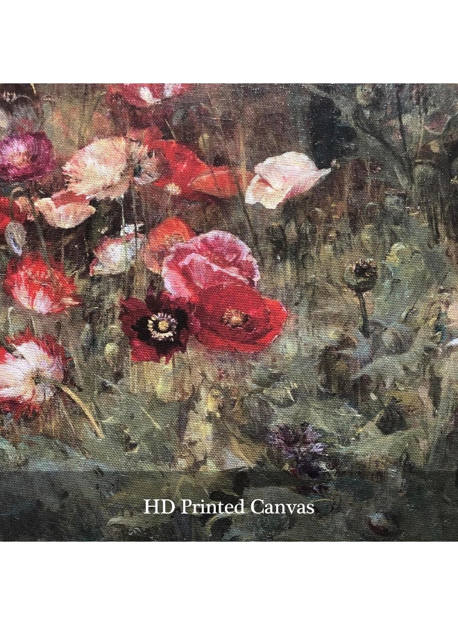Pyradecor Vintage Wall Art A Bed of Poppies Canvas Prints Retro Natural Wood Framed Home Decor Classical Floral Paintings Artwork for Bedroom Farmhouse Kitchen Office Decorations - Image 4