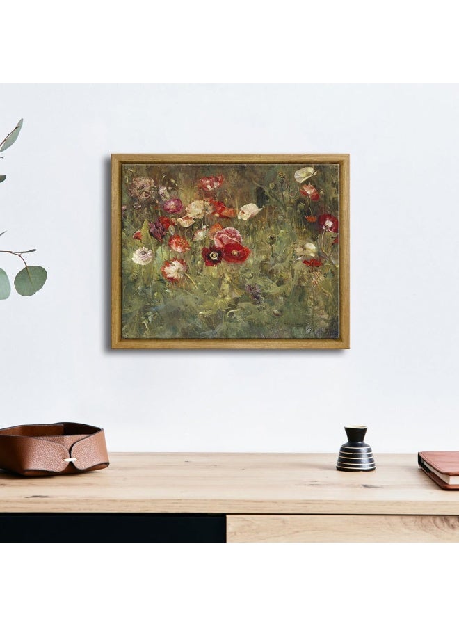 Pyradecor Vintage Wall Art A Bed of Poppies Canvas Prints Retro Natural Wood Framed Home Decor Classical Floral Paintings Artwork for Bedroom Farmhouse Kitchen Office Decorations - Image 2