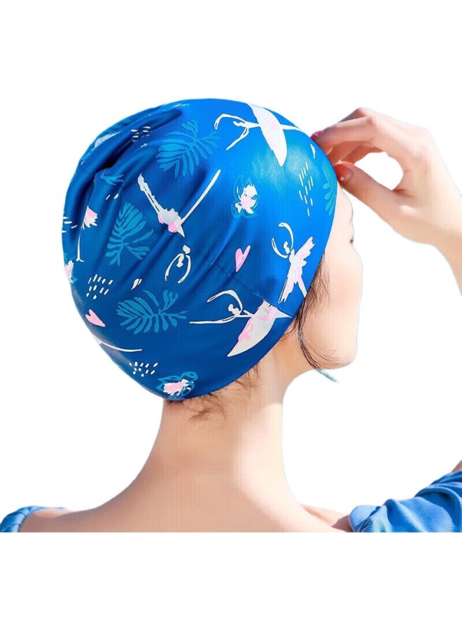 Skin-friendly قبعة سباحة سيليكون للنساء، للشعر الطويل، حماية الأذن، تصميم فتاة كرتونية راقصة لطيف، قبعة سباحة مقاومة للماء وغير ملتصقة، زرقاء - Image 3