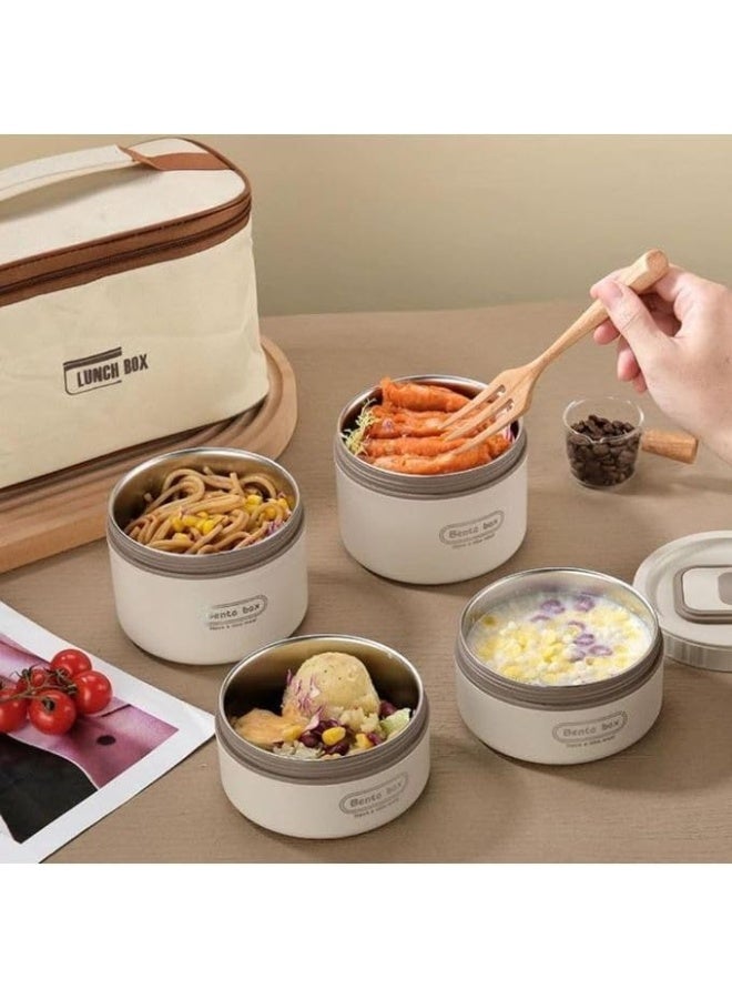Thermal Food Storage Set with 4 Stainless Steel Lunch Containers & Insulated Carry Bag - Image 3