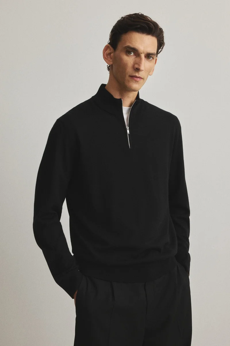 H&M Regular Fit Zip-top merino wool jumper