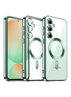 For Samsung Galaxy S24 Silicone Transparent Back Case with Platinum Frame , Mag-Safe For Wireless Charging and Camera Lens Protector Compatible With Samsung Galaxy S24 (6.2'') (Clear&Green)