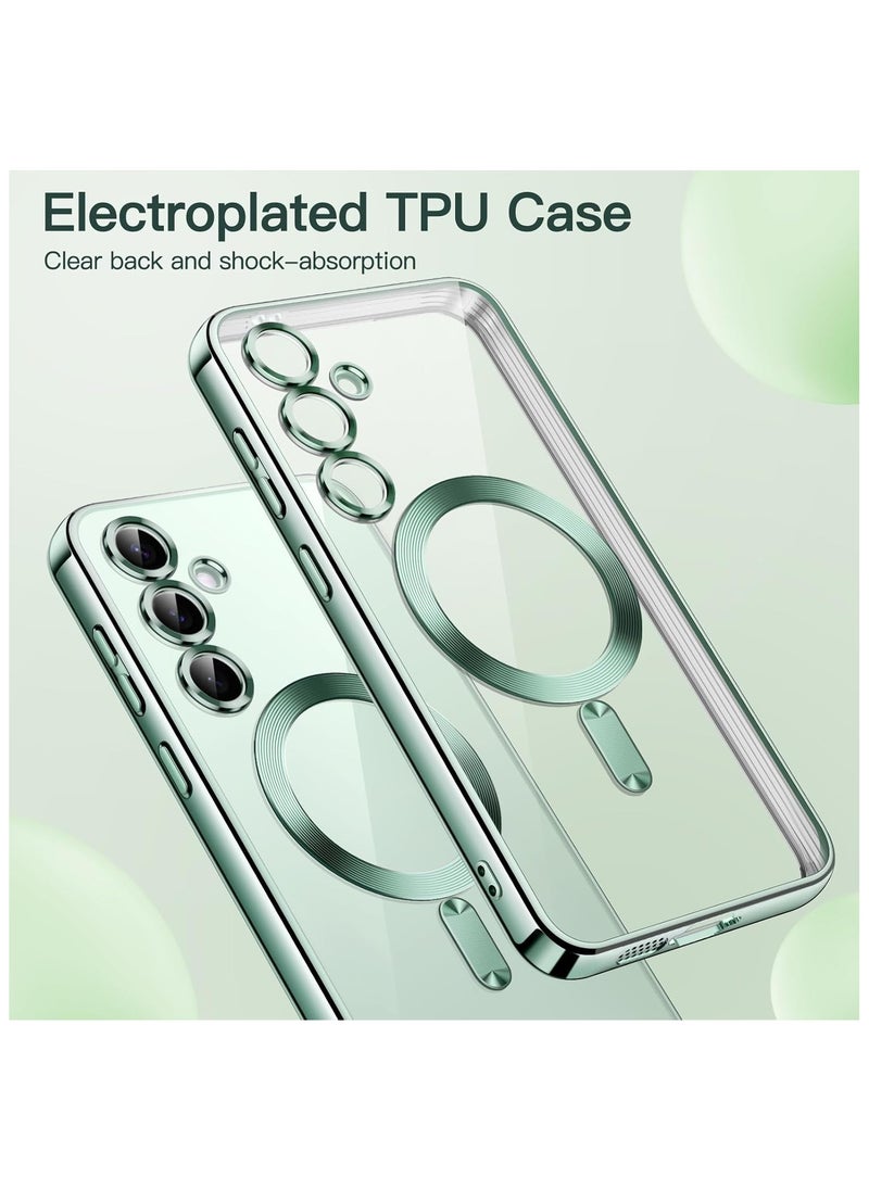 Generic - For Samsung Galaxy S24 Silicone Transparent Back Case with Platinum Frame , Mag-Safe For Wireless Charging and Camera Lens Protector Compatible With Samsung Galaxy S24 (6.2'') (Clear&Green) - Image 1