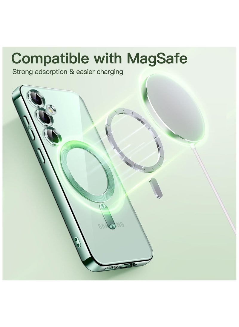Generic - For Samsung Galaxy S24 Silicone Transparent Back Case with Platinum Frame , Mag-Safe For Wireless Charging and Camera Lens Protector Compatible With Samsung Galaxy S24 (6.2'') (Clear&Green) - Image 1