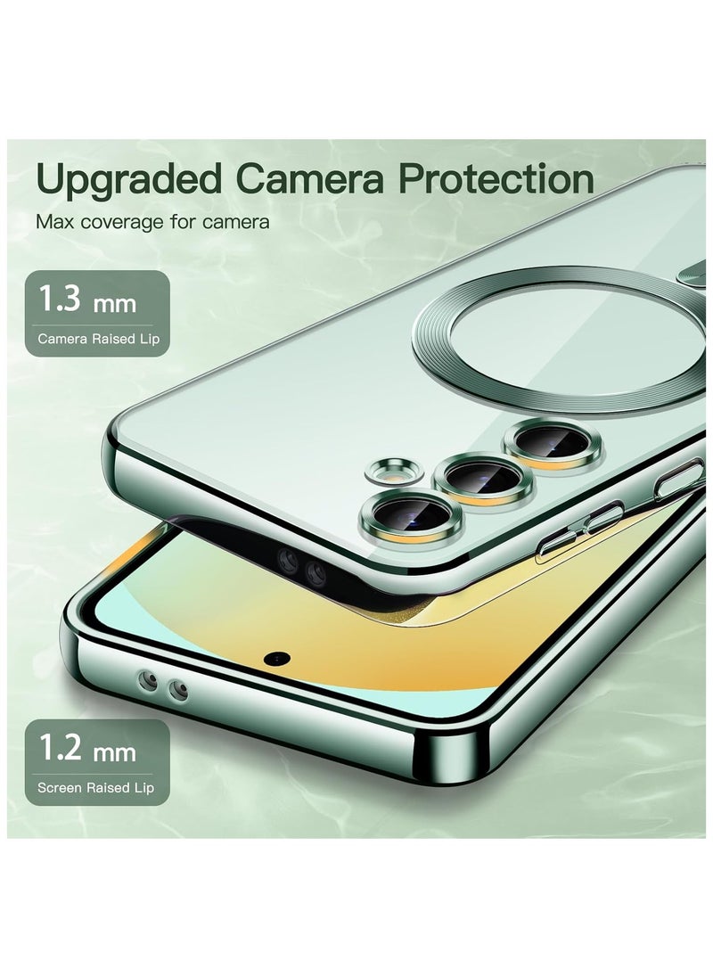 Generic - For Samsung Galaxy S24 Silicone Transparent Back Case with Platinum Frame , Mag-Safe For Wireless Charging and Camera Lens Protector Compatible With Samsung Galaxy S24 (6.2'') (Clear&Green) - Image 1
