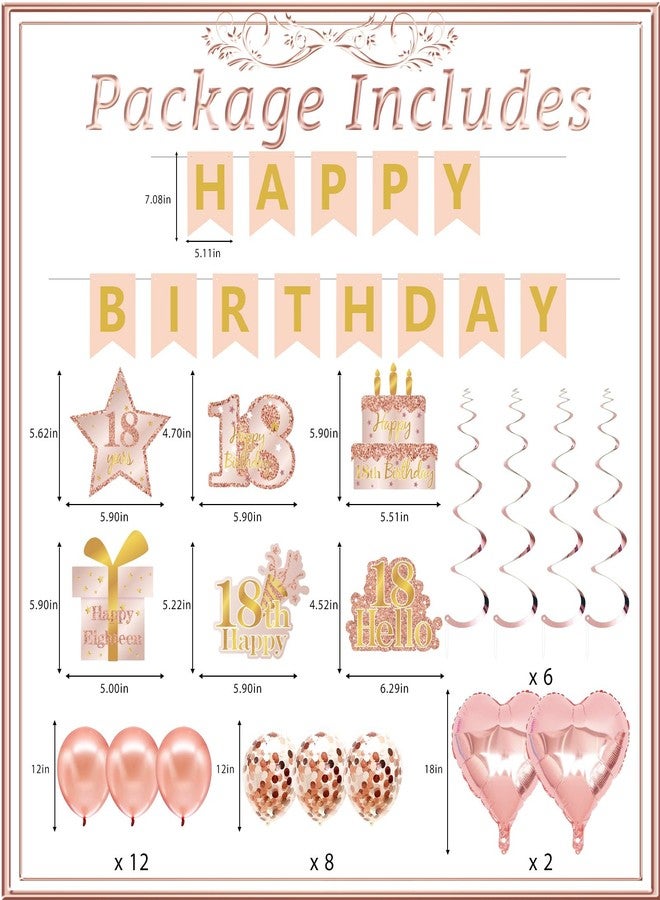 RTHPY 18th Birthday Decorations for Girls, It's My 18th Birthday Crown and Sash Pink Rose Gold 18th Cake Topper Banner Backdrop Balloons Hanging Swirls Happy 18 Years Old Party Supplies - Image 2