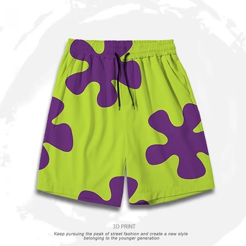 American Style Retro Shorts Mens Summer Japanese Style Trendy Brand Ins Beach Pants Casual Outer Wear Wide Leg Sports Pants W164# Green - Image 1