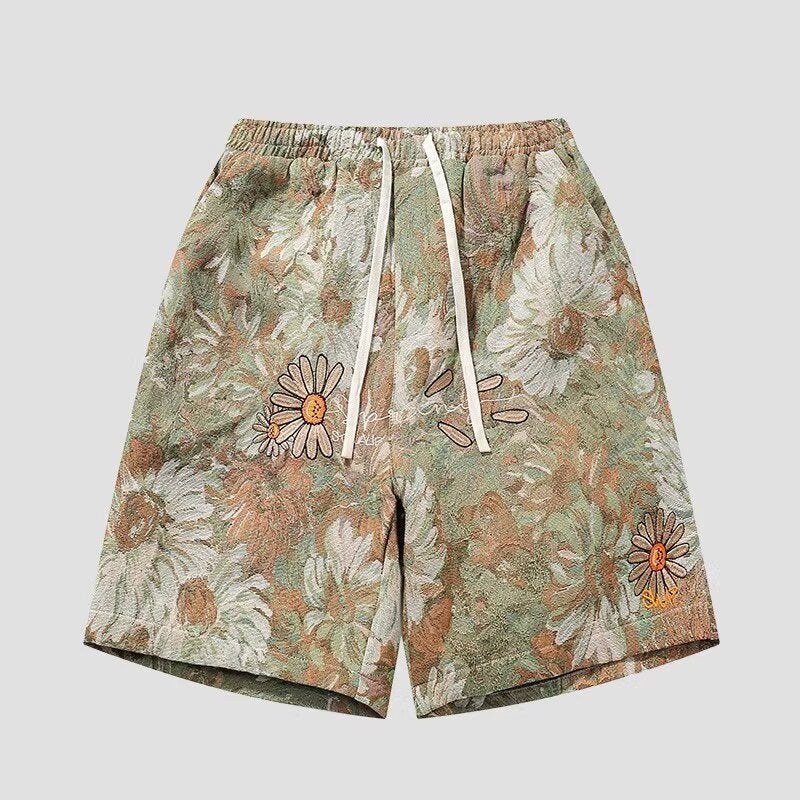 American Style Retro Shorts Mens Summer Japanese Style Trendy Brand Ins Beach Pants Casual Outer Wear Wide Leg Sports Pants W164# Green - Image 3