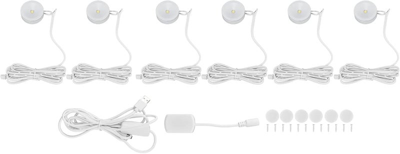 LED Under Cabinet Puck Lights, Dimmable Ultra Thin Round Cabinet Light with 2m USB Cable, White LED Lighting for Cabinets Wardrobes Exhibition Halls Wine Racks (One for six) - Image 1