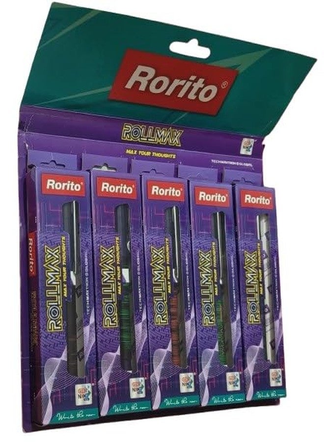 FIRST CLICK أقلام حبر جاف FIRST CLICK Rollmax Hi-Tech Roller Blue Writing 5 | نظام حبر سائل | كتابة سلسة | رأس بكرة دقيق | كتابة بزاوية 360 درجة | تصميم أنيق | 5 ألوان للجسم في العبوة. - Image 1