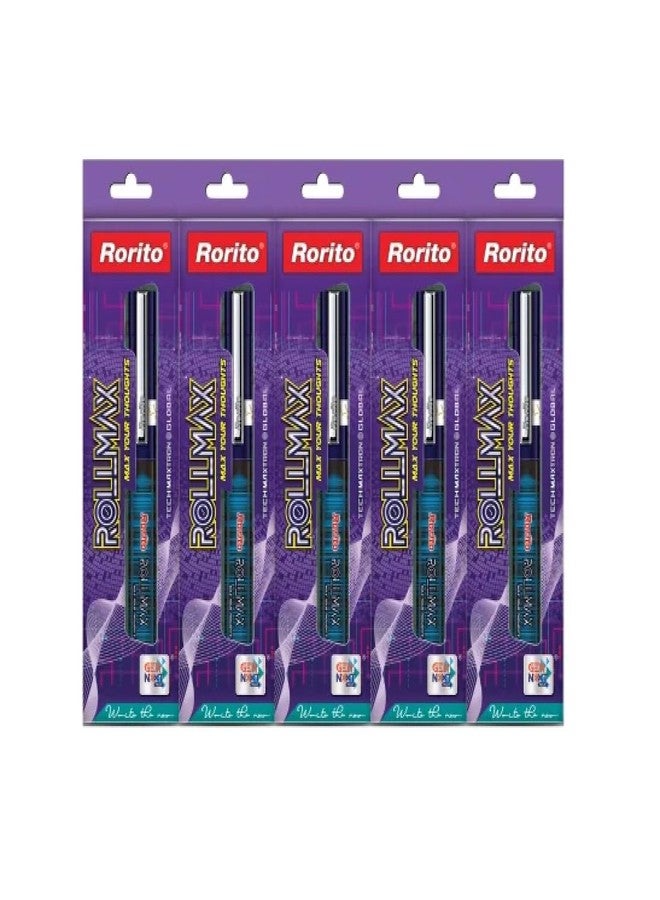 FIRST CLICK أقلام حبر جاف FIRST CLICK Rollmax Hi-Tech Roller Blue Writing 5 | نظام حبر سائل | كتابة سلسة | رأس بكرة دقيق | كتابة بزاوية 360 درجة | تصميم أنيق | 5 ألوان للجسم في العبوة. - Image 5