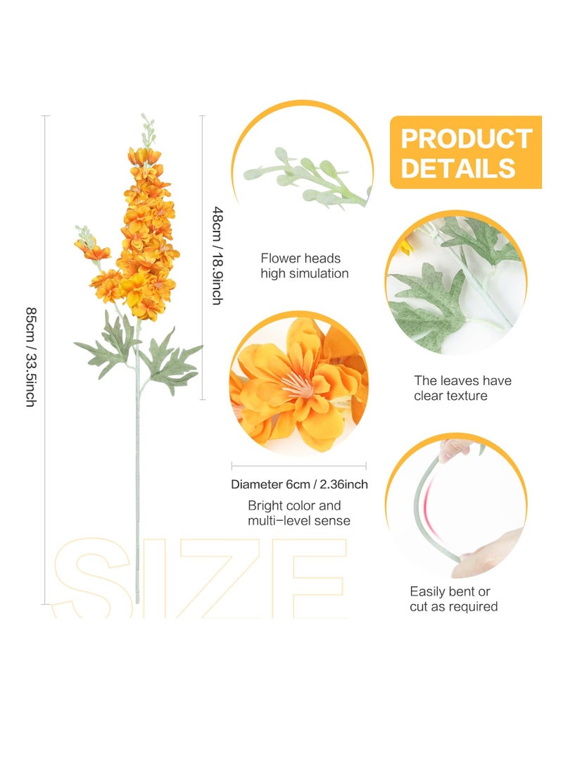 6PCS Orange Silk Delphinium Artificial Flowers - 34in Long Stem Faux Larkspur Arrangements, Realistic Touch for Home, Wedding, and Party Decor - Image 2