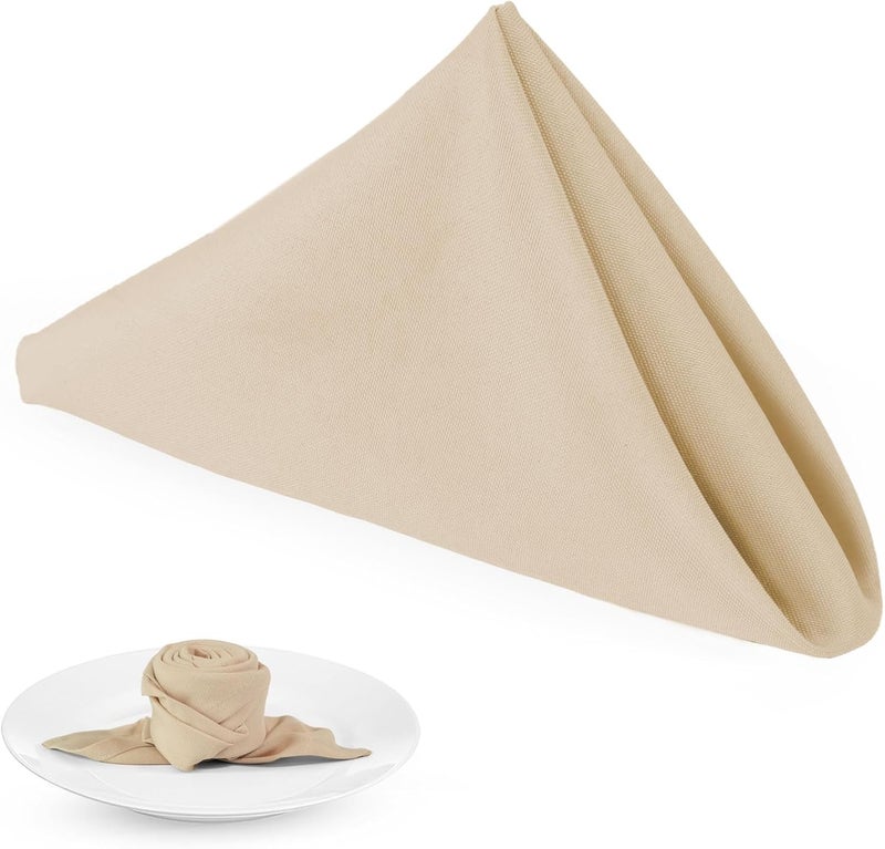 PLOYMONO Beige Heavy Duty Polyester Napkins - 17 x 17 Inch Solid Washable Cloth Dinner Napkins - Set of 8 Napkins with Hemmed Edges - Great for Weddings, Parties, Banquets Dinner & More - Image 1
