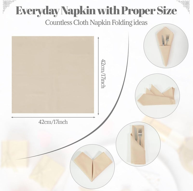 PLOYMONO Beige Heavy Duty Polyester Napkins - 17 x 17 Inch Solid Washable Cloth Dinner Napkins - Set of 8 Napkins with Hemmed Edges - Great for Weddings, Parties, Banquets Dinner & More - Image 5