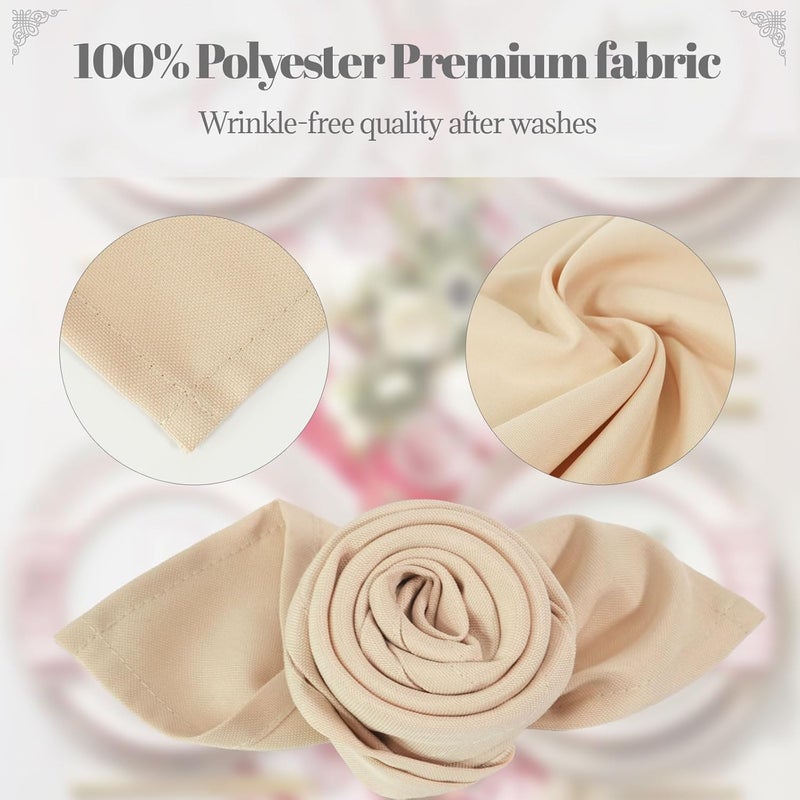 PLOYMONO Beige Heavy Duty Polyester Napkins - 17 x 17 Inch Solid Washable Cloth Dinner Napkins - Set of 8 Napkins with Hemmed Edges - Great for Weddings, Parties, Banquets Dinner & More - Image 3