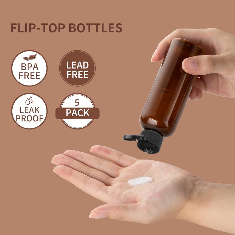 LISAPACK 3.4 oz Travel Bottles for Toiletries, Plastic Travel Size Containers for Shampoo Conditioner TSA Approved, Empty Small Squeeze for Lotion, Leak Proof Mini Liquid Tube for Refillable Brown - Image 1