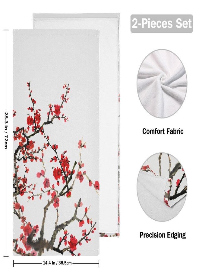 HATESAH 2 Pack Red Cherry Blossom Hand Towels,Microfiber Absorbent Asian Japanese Flower Watercolor Ink Bathroom Towels,Quick Drying Kitchen Towels,Hand Towels for Bathroom,Shower,Guest,Face 14"x28" - Image 2