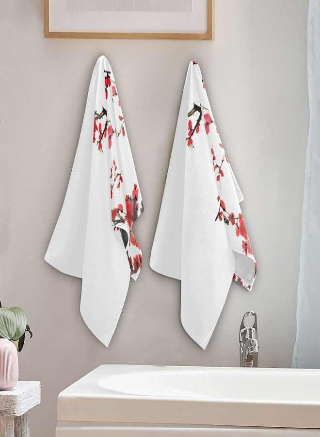 HATESAH 2 Pack Red Cherry Blossom Hand Towels,Microfiber Absorbent Asian Japanese Flower Watercolor Ink Bathroom Towels,Quick Drying Kitchen Towels,Hand Towels for Bathroom,Shower,Guest,Face 14"x28" - Image 3