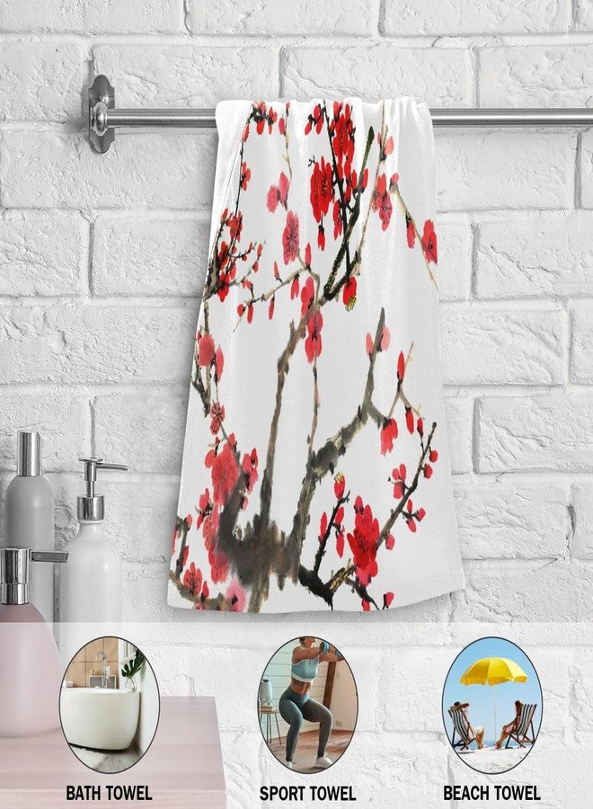 HATESAH 2 Pack Red Cherry Blossom Hand Towels,Microfiber Absorbent Asian Japanese Flower Watercolor Ink Bathroom Towels,Quick Drying Kitchen Towels,Hand Towels for Bathroom,Shower,Guest,Face 14"x28" - Image 5