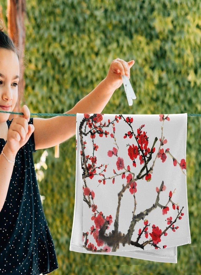 HATESAH 2 Pack Red Cherry Blossom Hand Towels,Microfiber Absorbent Asian Japanese Flower Watercolor Ink Bathroom Towels,Quick Drying Kitchen Towels,Hand Towels for Bathroom,Shower,Guest,Face 14"x28" - Image 4