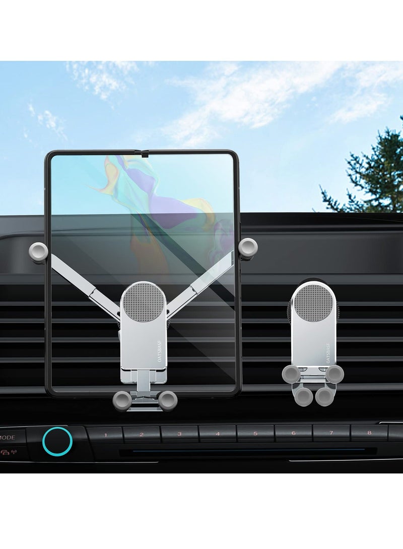 XiuWoo Car Phone Holder, Aluminum Z Fold 3 Mount Vent Universal Gravity Cell Holder for Samsung Galaxy / 2 S21 S20 Mobile Devices Under 8 inch (Silver) - Image 1