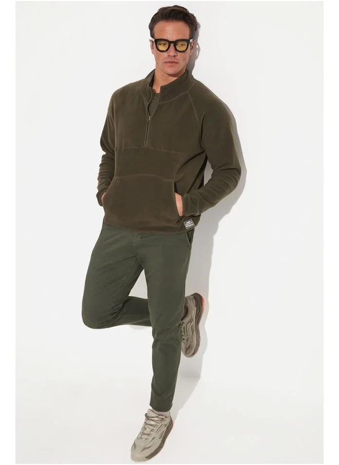 جون June Men Kangaroo Pocket Fleece Sweatshirt Khaki