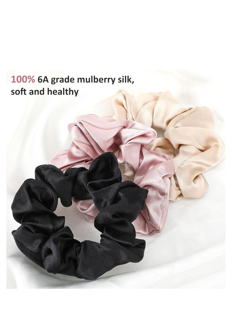 Oasisgalore - 3 Pcs Mulberry Silk Scrunchies, Soft Satin Hair Ties, Large No-Damage Ponytail Holders, Hair Accessories Gift Set - Image 1
