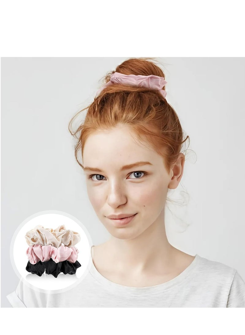 Oasisgalore - 3 Pcs Mulberry Silk Scrunchies, Soft Satin Hair Ties, Large No-Damage Ponytail Holders, Hair Accessories Gift Set - Image 1