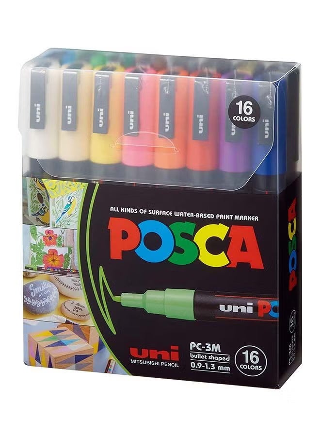 Uni POSCA 16-Piece Bullet Shaped Paint Marker Set 0.9-1.3 mm Multicolour - Image 1