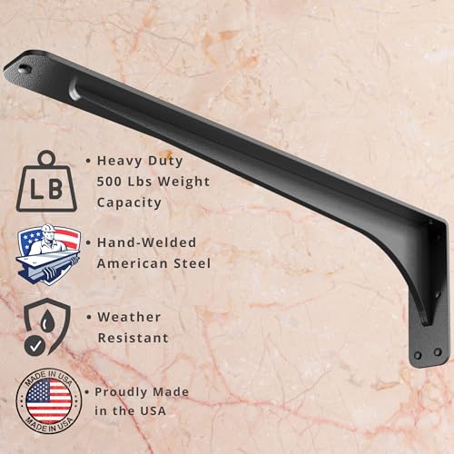 Starby Gladiator Series Solid Heavy Duty Welded 500 Lb Low Profile Granite Countertop Support Shelf Brackets Floating Shelf Discrete Slim 500 LB Capacity (2 Pack) (7" x 21" x 2.5") - Image 2