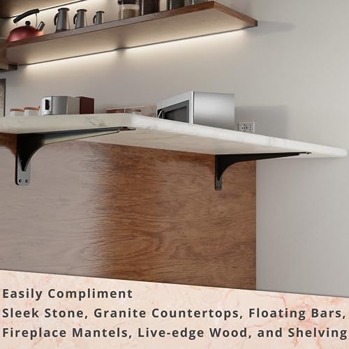 Starby Gladiator Series Solid Heavy Duty Welded 500 Lb Low Profile Granite Countertop Support Shelf Brackets Floating Shelf Discrete Slim 500 LB Capacity (2 Pack) (7" x 21" x 2.5") - Image 5