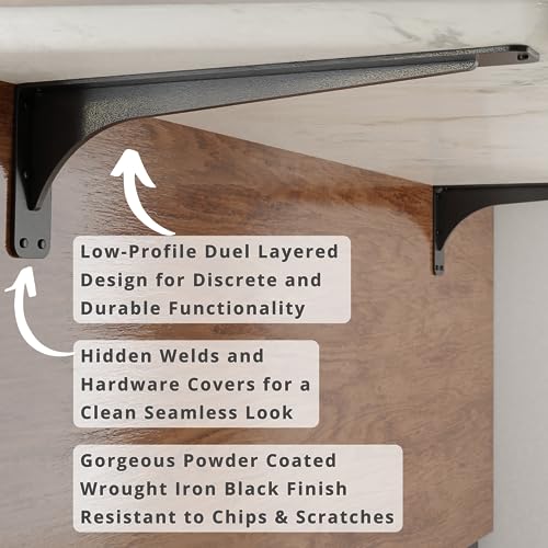 Starby Gladiator Series Solid Heavy Duty Welded 500 Lb Low Profile Granite Countertop Support Shelf Brackets Floating Shelf Discrete Slim 500 LB Capacity (2 Pack) (7" x 21" x 2.5") - Image 4