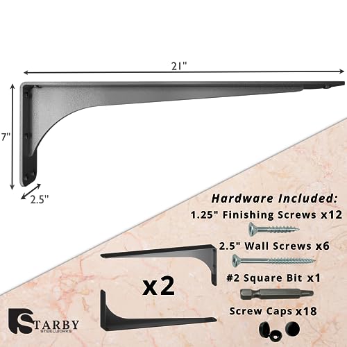 Starby Gladiator Series Solid Heavy Duty Welded 500 Lb Low Profile Granite Countertop Support Shelf Brackets Floating Shelf Discrete Slim 500 LB Capacity (2 Pack) (7" x 21" x 2.5") - Image 3