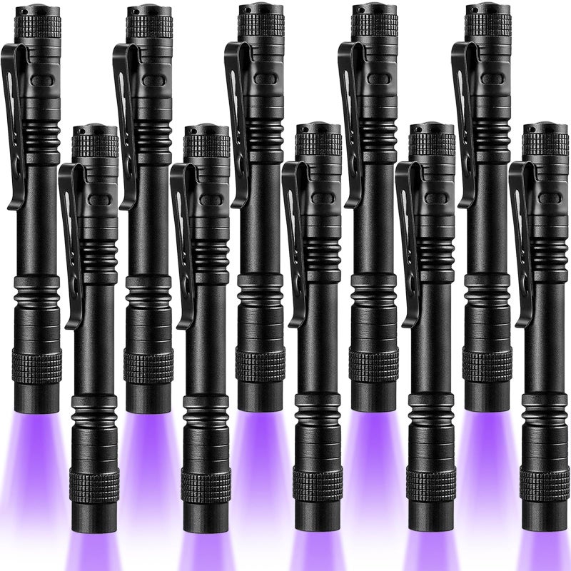 Beieverluck 10 Pack UV Black Light Flashlight Mini 395nm Pen Light with Clip LED Handheld Blacklight Detector for Leak Pet Urine Hotel Inspection Dry Stain and Bed Bug, Large - Image 1