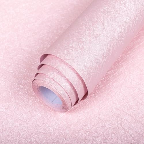 Abyssaly Pink Wallpaper Stick and Peel Removable Self Adhesive Pink Wall Paper Embossed Home Decorative Wallpaper for Girls Solid Color Shelf Drawer Liner Paper 157 x 3937 - Image 1