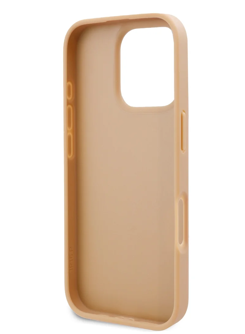 كارل لاغرفيلد جراب iPhone 16 Pro Max من مادة البولي يوريثان الصلبة مع فتحة بطاقة وتصميم شعار أحادي اللون / حماية من السقوط / امتصاص الصدمات / فتحات دقيقة / سهل التركيب - بني