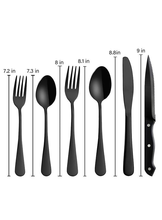 LAIION 48 Pcs Black Silverware Set Stainless Steel Flatware Set,Kitchen Utensil Set Service for 8,Tableware Cutlery Set for Home and Restaurant, Dishwasher Safe - Image 2