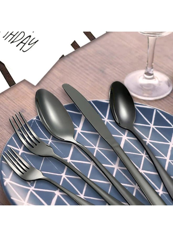 LAIION 48 Pcs Black Silverware Set Stainless Steel Flatware Set,Kitchen Utensil Set Service for 8,Tableware Cutlery Set for Home and Restaurant, Dishwasher Safe - Image 3