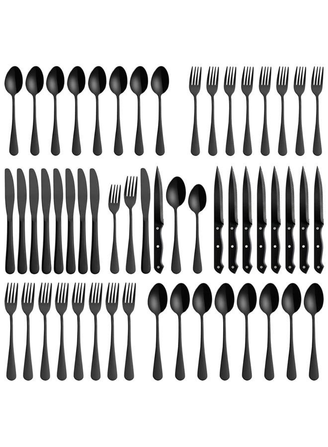 LAIION 48 Pcs Black Silverware Set Stainless Steel Flatware Set,Kitchen Utensil Set Service for 8,Tableware Cutlery Set for Home and Restaurant, Dishwasher Safe - Image 1