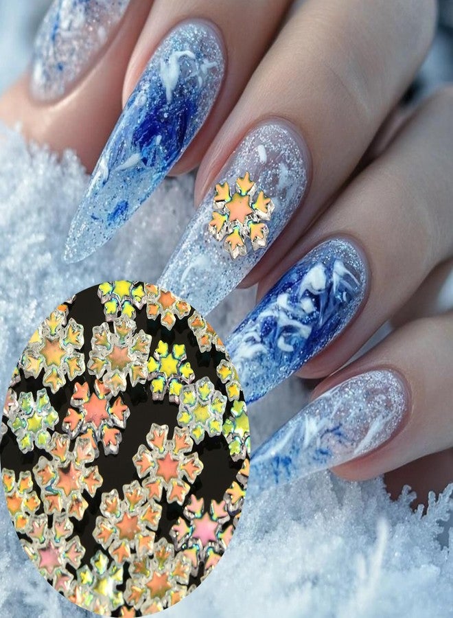 FDSQHSA 100Pcs Aurora Christmas Nail Gems and Charms Xmas Snowflake Nail Rhinestone Flat Back Winter Nail Charms Mixed Color Resin New Year Snow Nail Art Rhinestones for Women Holiday Nail Decoration - Image 5